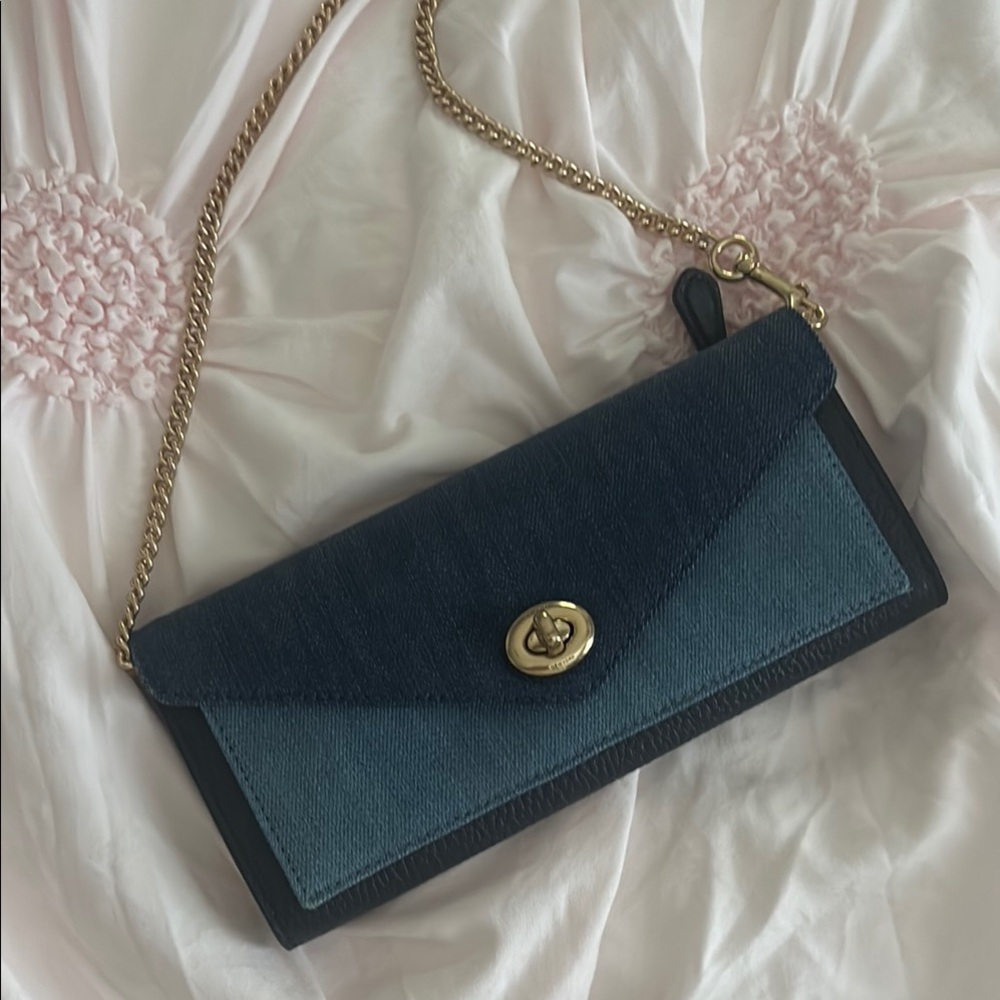 Coach C3317 Colorblock Envelope Wallet with Chain in denim